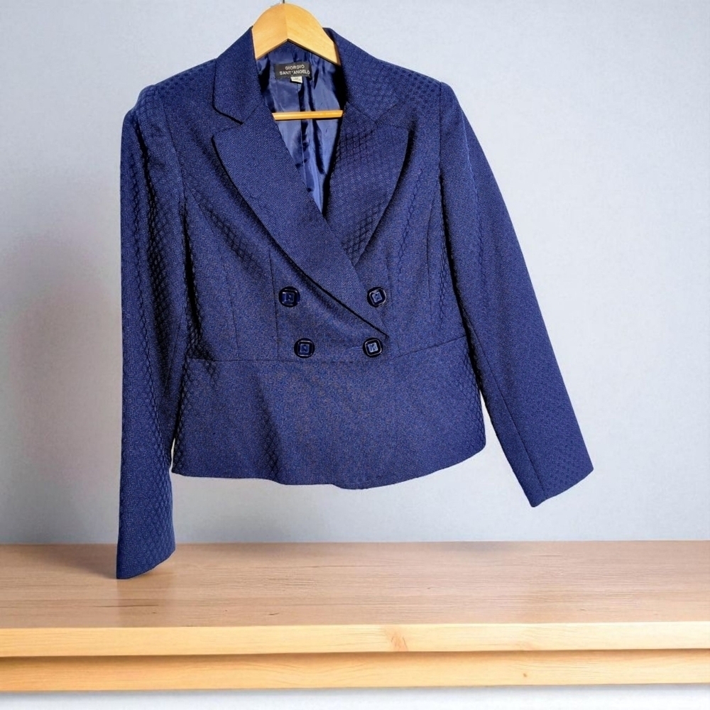 Elegant Navy Double-Breasted Sz 12 Women's Blazer Giorgio Sant Angelo